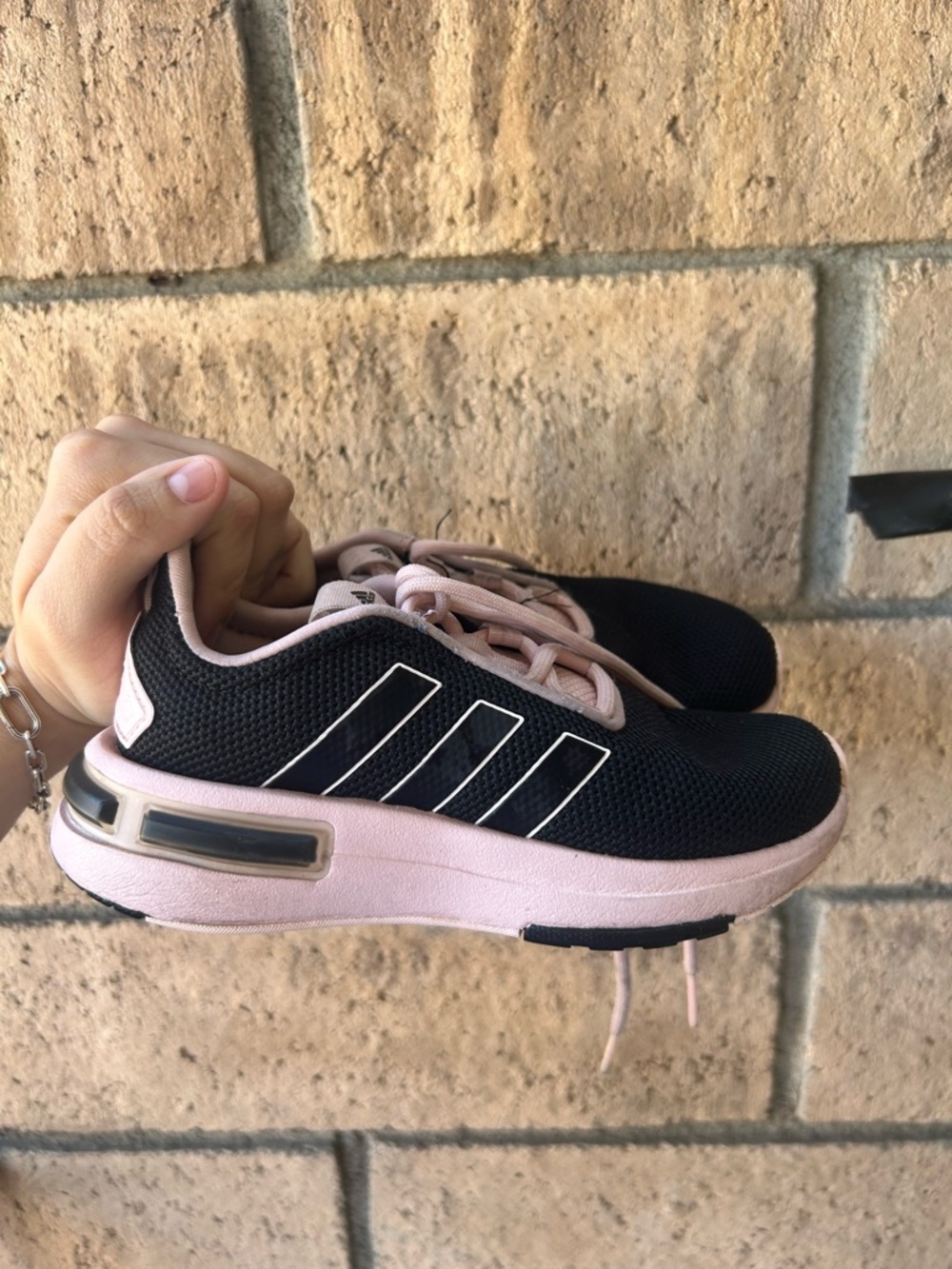 adidas Black and Light Pink Kids Sneakers